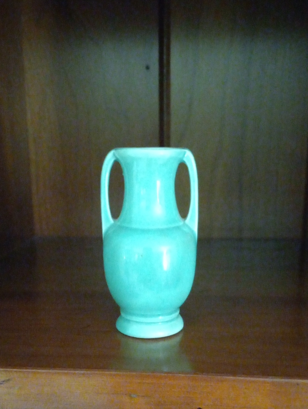 Vintage Shawnee Pottery Turquoise Two Handled Vase 3054 Art Deco Aqua Blue USA